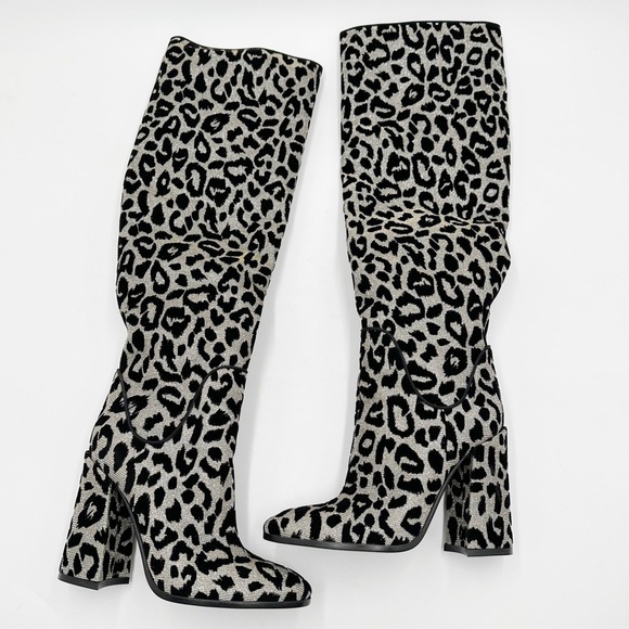 Dolce & Gabbana metallic leopard-print fabric knee boot